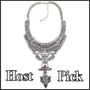 Giant Crystal Silver Detailed Statement Necklace